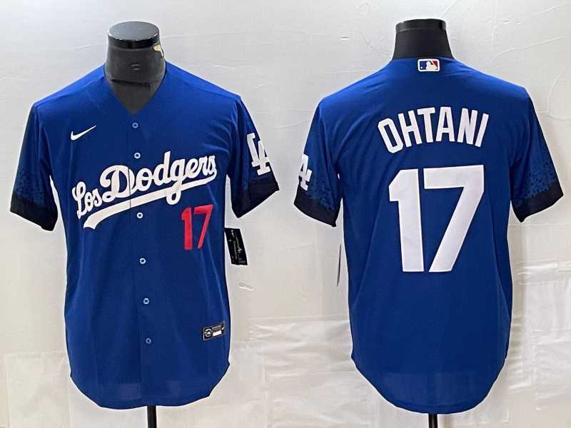 Mens Los Angeles Dodgers #17 Shohei Ohtani Number Blue 2021 City Connect Cool Base Stitched Jersey->los angeles dodgers->MLB Jersey